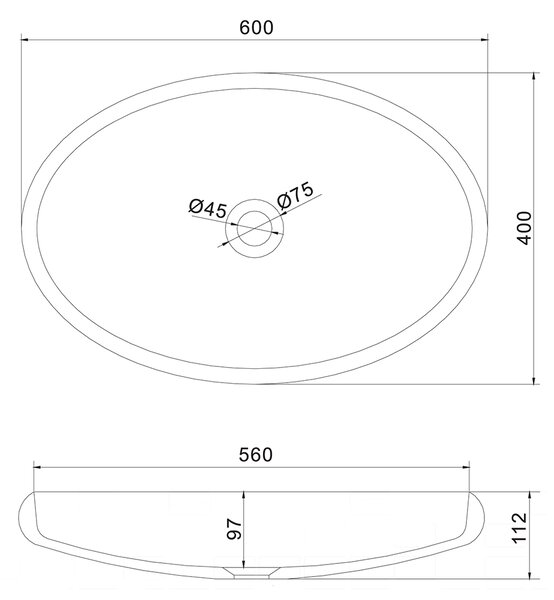 Sapho Sapho, lavoar THIN oval 600x400x112mm, pe blat, alb mat, WN213
