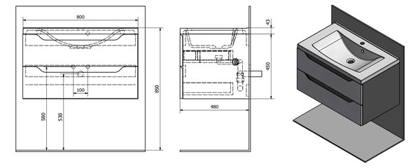 Sapho Sapho, dulap pentru lavoar WAVE 79,7x45x47,8cm, alb (WA081), WA080-3030