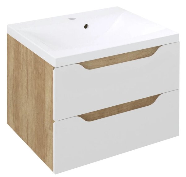 Sapho Sapho, dulap pentru lavoar WAVE 60x65x47,8cm, alb/stejar Alabama, WA060-3022