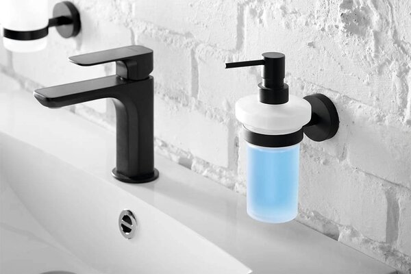 Sapho Sapho, dozator de săpun X-ROUND BLACK, sticlă de lapte, 230 ml, negru, XR101B
