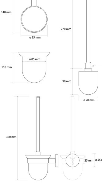 Sapho Sapho, perie de perete WC X-ROUND GOLD, bol din sticlă de lapte, auriu mat, XR303GB