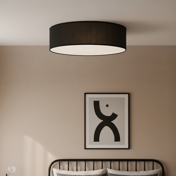 Milagro Lighting Plafonieră Marshall, negru, Ø 50 cm, metal/rattan, reglabil, Negru, Camera de zi / sufragerie, Lemn, Modern
