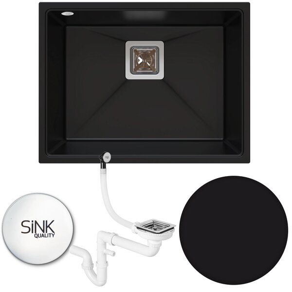 SINK Quality Chiuveta Quality Argon 60, chiuveta de bucatarie granit 550x420x225 mm + sifon crom, negru, SKQ-ARG.C.1KBO.60.X