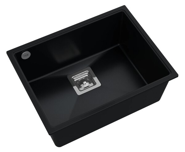 SINK Quality Chiuveta Quality Argon 60, chiuveta de bucatarie granit 550x420x225 mm + sifon crom, negru, SKQ-ARG.C.1KBO.60.X