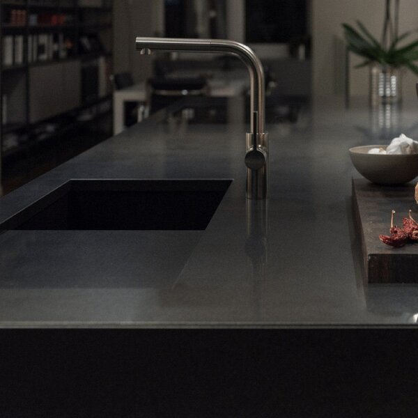 SINK Quality Chiuveta Quality Crypton 55, chiuveta granit bucatarie 460x375x205 mm + sifon negru, pete negre, SKQ-CRY.B.1KBO.55.XB