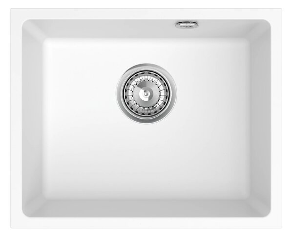 SINK Quality Chiuveta Quality Crypton 55, chiuveta de bucatarie granit 460x375x205 mm + sifon cromat, alb, SKQ-CRY.W.1KBO.55.X