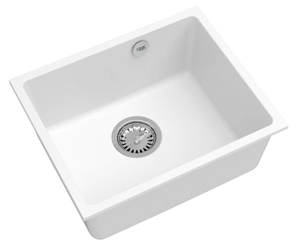 SINK Quality Chiuveta Quality Crypton 55, chiuveta de bucatarie granit 460x375x205 mm + sifon cromat, alb, SKQ-CRY.W.1KBO.55.X