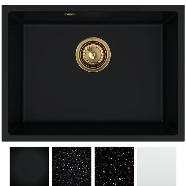 SINK Quality Chiuveta Quality Crypton 60, chiuveta de bucatarie granit 535x400x205 mm + sifon crom, pete negre, SKQ-CRY.B.1KBO.60.X