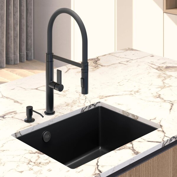 SINK Quality Chiuveta Quality Crypton 60, chiuveta de bucatarie granit 535x400x205 mm + sifon crom, pete negre, SKQ-CRY.B.1KBO.60.X