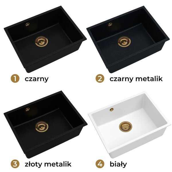 SINK Quality Chiuveta Quality Crypton 60, chiuveta de bucatarie granit 535x400x205 mm + sifon crom, pete negre, SKQ-CRY.B.1KBO.60.X