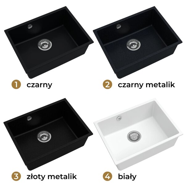 SINK Quality Chiuveta Quality Crypton 60, chiuveta de bucatarie granit 535x400x205 mm + sifon crom, pete negre, SKQ-CRY.B.1KBO.60.X