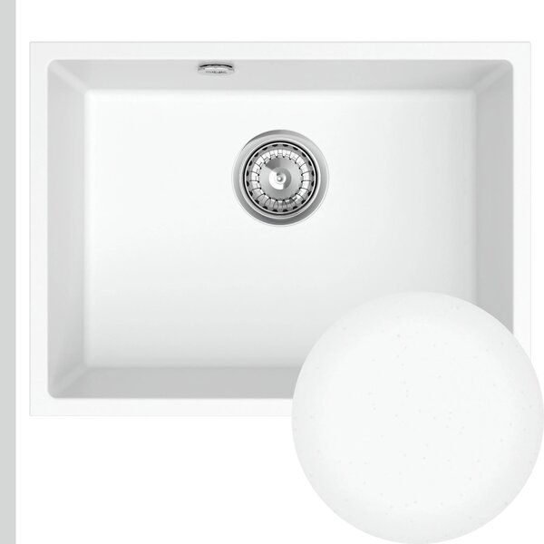 SINK Quality Chiuveta Quality Crypton 60, chiuveta de bucatarie granit 535x400x205 mm + sifon cromat, alb, SKQ-CRY.W.1KBO.60.X