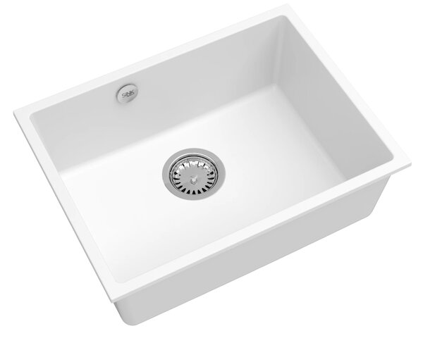 SINK Quality Chiuveta Quality Crypton 60, chiuveta de bucatarie granit 535x400x205 mm + sifon cromat, alb, SKQ-CRY.W.1KBO.60.X