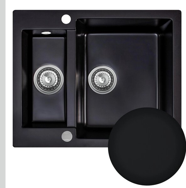 SINK Quality Chiuveta Quality Ferrum, chiuveta bucatarie granit 605x495x210 mm + sifon crom, negru, SKQ-FER.C.5KBO.X