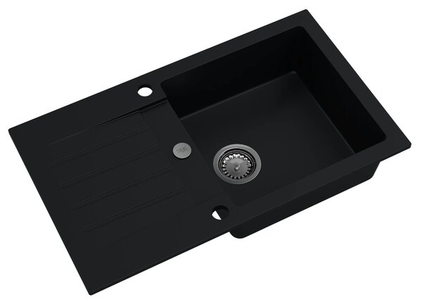 SINK Quality Chiuveta Quality Natalie, chiuveta bucatarie granit 770x450x170 mm + sifon crom, negru, SKQ-NAT.C.1KDO.X