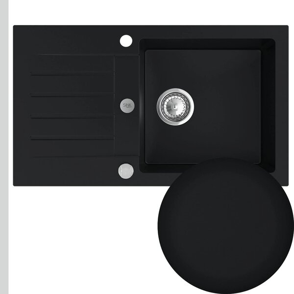 SINK Quality Chiuveta Quality Natalie, chiuveta bucatarie granit 770x450x170 mm + sifon crom, negru, SKQ-NAT.C.1KDO.X