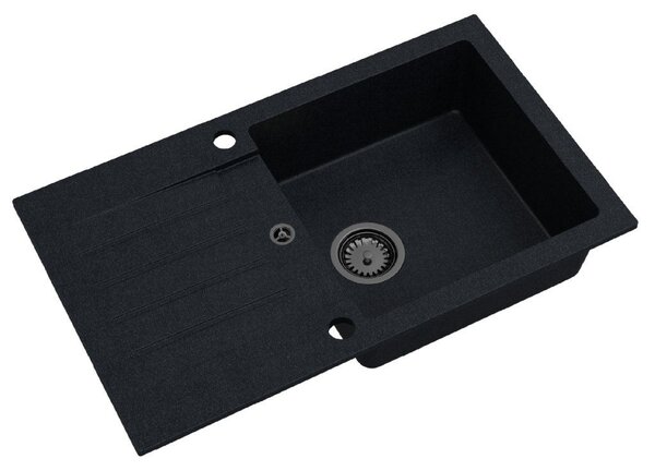 SINK Quality Chiuveta Quality Natalie, chiuveta bucatarie granit 770x450x170 mm + sifon negru, pete negre-BROCADE, SKQ-NAT.B.1KDO.XB