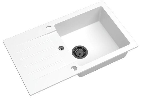 SINK Quality Chiuveta Quality Natalie, chiuveta bucatarie granit 770x450x170 mm + sifon negru, alb, SKQ-NAT.W.1KDO.XB