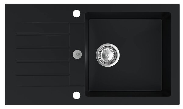 SINK Quality Chiuveta Quality Natalie, chiuveta bucatarie granit 770x450x170 mm + sifon crom, negru, SKQ-NAT.C.1KDO.X