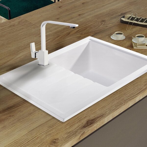 SINK Quality Chiuvetă Quality Titanite, chiuvetă bucătărie granit 680x495x215 mm + sifon negru, alb, SKQ-TIT.W.1KKO.XB