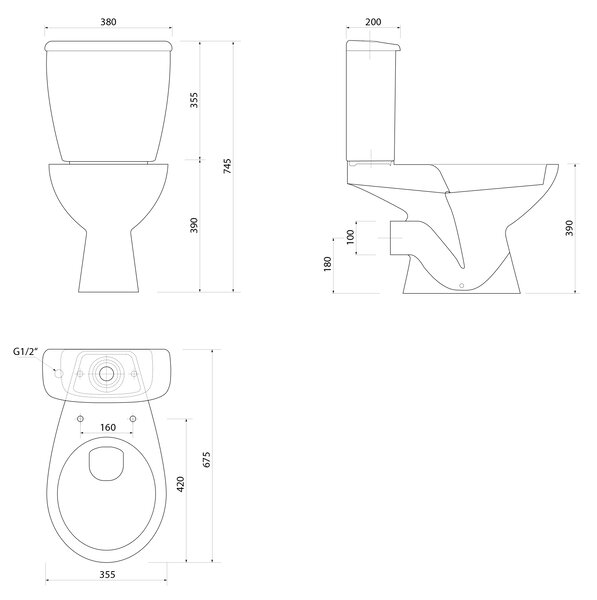 Aqualine Aqualine, JOSE WC combi, două butoane 3/6l, gunoi spate, alb, PS8812