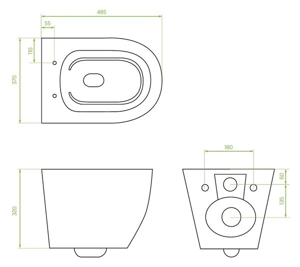Laveo Desna, vas WC suspendat Rimless 485x370x320 mm + scaun WC, alb lucios, LAV-VMD_600S