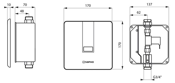 Sapho Sapho, Spălare automată pentru pisoar 24V DC, negru, PS002B