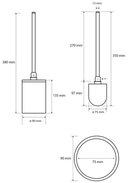 Sapho Sapho, perie de toaletă X-ROUND BLACK pentru picioare, neagră, XR306B