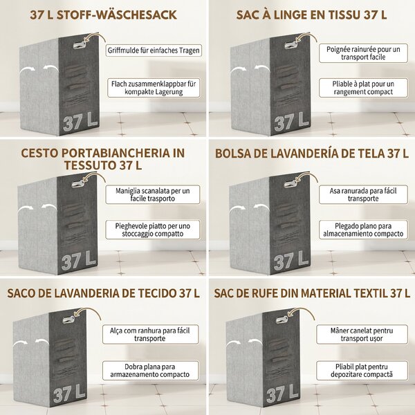 HOMCOM Dulap de baie din bambus cu coș de rufe detașabil de 37 l, natural | Aosom Romania