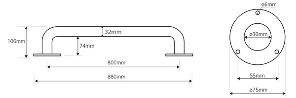 Sapho Sapho, mâner HANDICAP 800mm, oțel inoxidabil lustruit, XH514
