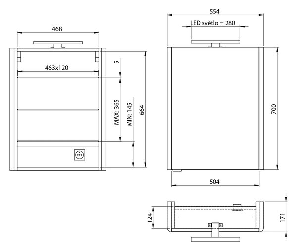 Sapho Sapho, galerie LUCIE cu iluminare LED, 55x70x17cm, alb, LU055-0030