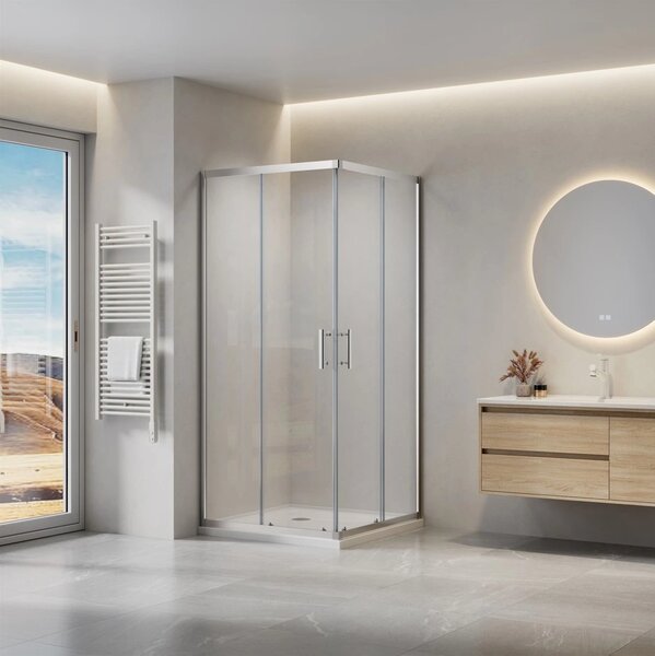 Erga Tucson, cabină de duș cu ușă glisantă 70 (uşă) x 70 (perete) x 190 cm, sticlă transparentă de 6 mm, profil cromat, ERG-S02-TUCSON-D070D070-CL-CR