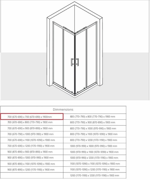 Erga Tucson, cabină de duș cu ușă glisantă 70 (uşă) x 70 (perete) x 190 cm, sticlă transparentă de 6 mm, profil cromat, ERG-S02-TUCSON-D070D070-CL-CR