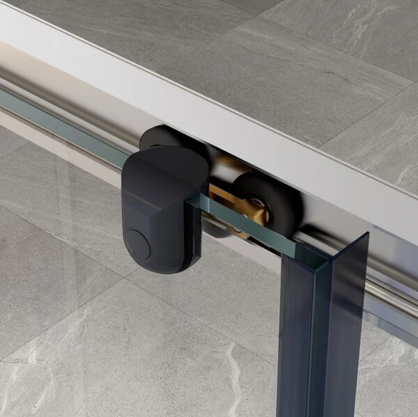 Erga Tucson, cabină de duș cu ușă glisantă 70(uşă) x 70(perete) x 190 cm, sticlă transparentă de 6 mm, profil negru, ERG-S02-TUCSON-D070D070-CL-BK