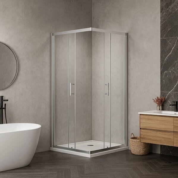 Erga Tucson, cabină de duș cu ușă glisantă 70 (uşă) x 70 (perete) x 190 cm, sticlă transparentă de 6 mm, profil cromat, ERG-S02-TUCSON-D070D070-CL-CR
