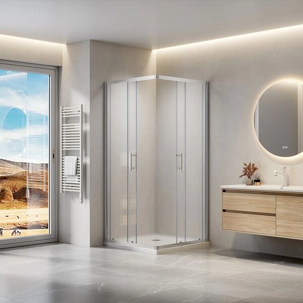 Erga Tucson, cabină de duș cu ușă glisantă 70 (uşă) x 70 (perete) x 190 cm, sticlă transparentă de 6 mm, profil cromat, ERG-S02-TUCSON-D070D070-CL-CR