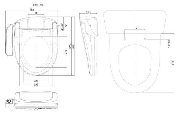 Sapho Sapho, scaun combinat WC HANDICAP ridicat cu bideu electronic BLOOMING EKO PLUS, fără margine, canalizare spate, alb, NB-1160D-1