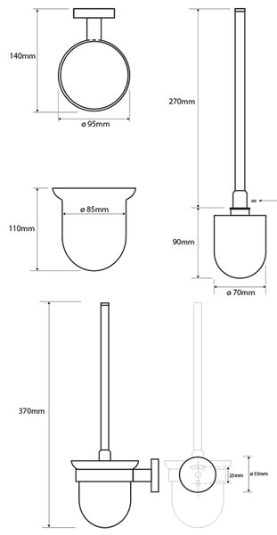 Sapho Sapho, umeraș pentru perii WC X-ROUND WHITE, sticlă de lapte, mat alb, XR303W