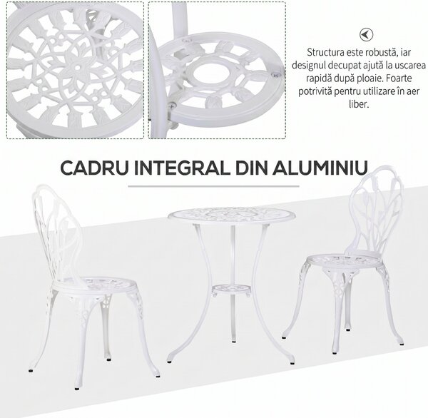 Outsunny Set de Gradina 3 Piese din Aluminiu cu 2 Scaune