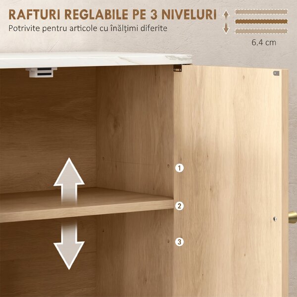 HOMCOM Dulap de Baie de Perete cu Raft Deschis și Uși Decorate Stejar | Aosom Romania