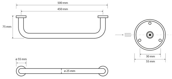 Sapho Sapho, mâner fix X-ROUND E 450mm, crom, XR500