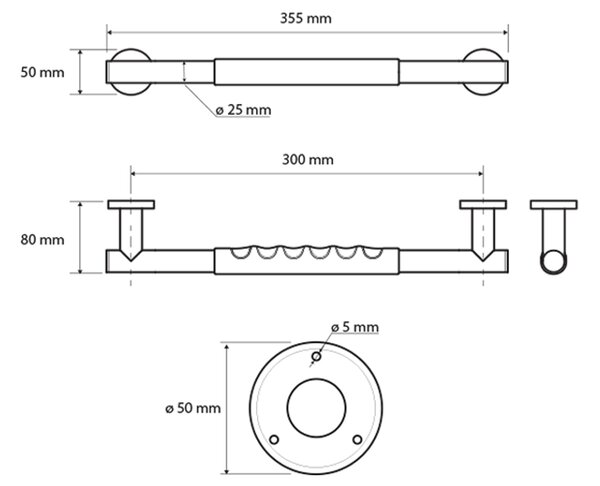 Sapho Sapho, mâner rezistent cu mâner anti-alunecare 300 mm, oțel inoxidabil lustruit, XR504