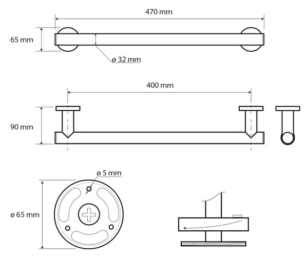 Sapho Sapho, mâner X-ROUND BLACK 400mm, negru, XH500B