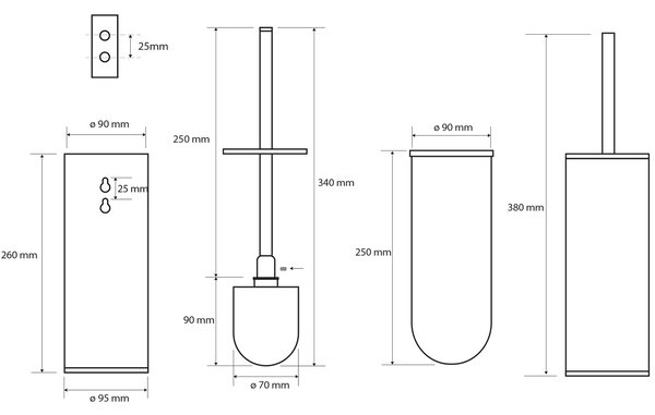 Sapho Sapho, perie WC X-STEEL suspendată/în picioare, oțel periat, XS300