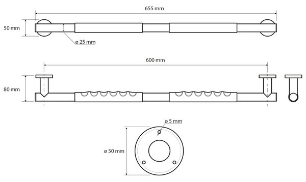 Sapho Sapho, mâner rezistent cu mâner anti-alunecare 600 mm, oțel inoxidabil lustruit, XR506