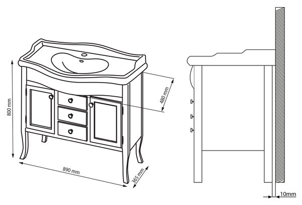Sapho Sapho, dulap lavoar RETRO 89x80x48cm, alb antic, 1621