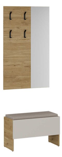 Cuier de perete cu oglinda Adore Porto, 4 agatatori, Stejar, 72x117x3 cm