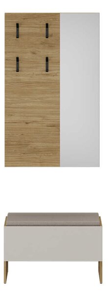 Cuier de perete cu oglinda Adore Porto, 4 agatatori, Stejar, 72x117x3 cm