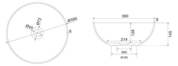 Sapho Sapho, lavoar THIN blat Ø 39 cm, mat alb, WN185