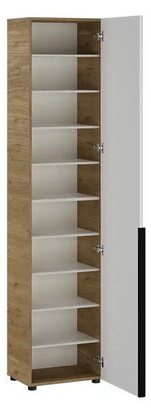 Pantofar cu oglinda Adore Porto, 1 usa si 10 compartimente, Stejar - Bej, 47x210x34 cm